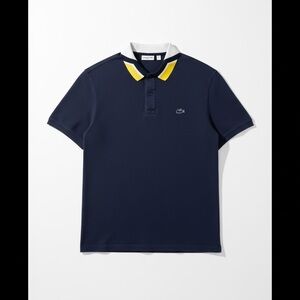 Lacoste Navy Slim Fit Polo Yellow White Collar FR 7 US XXL